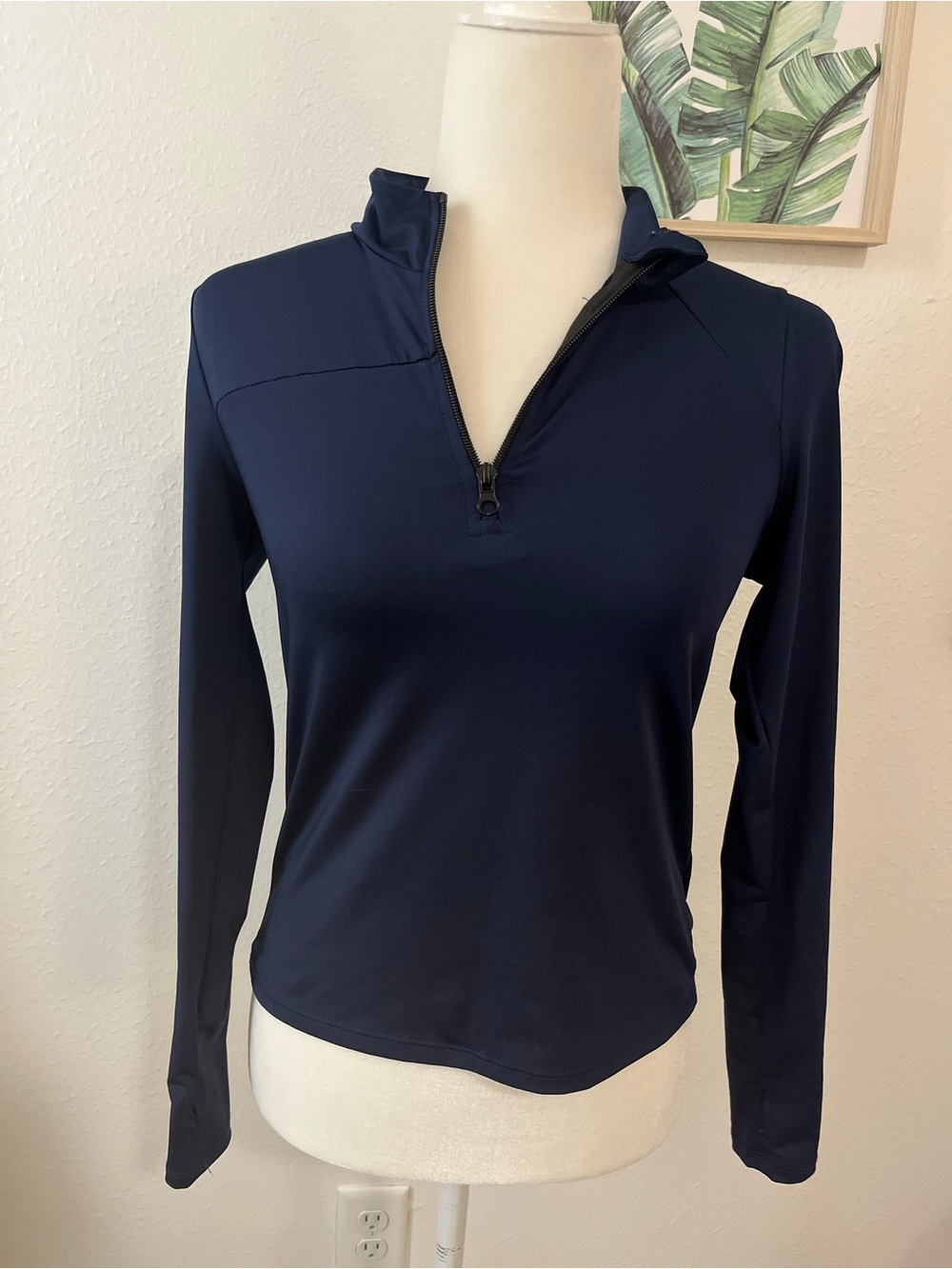 Shein Ladies’ Solid Color Half Zip Long Sleeve T-Shirt, S